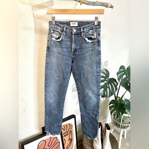 AGOLDE Premium Toni Mid-Rise Slim Straight Jeans. Distressed, Mid-wash. SIZE 25